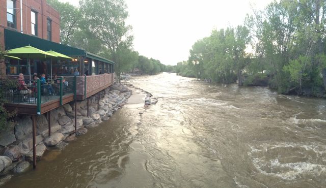 The Arkansas is flowing over the river path